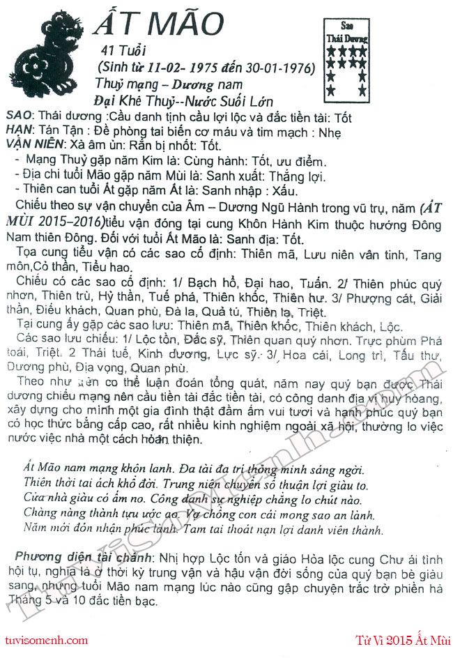 Tử vi 2015 tuổi Ất Mão nam mạng chi tiết | Tử Vi Cổ Học