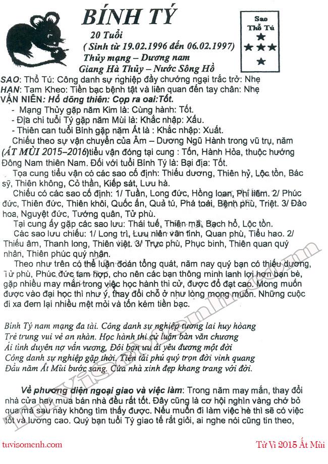 Tử vi 2015 tuổi Bính Tý nam mạng chi tiết | Tử Vi Cổ Học