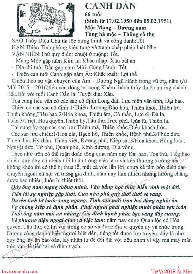 Tử vi 2015 tuổi Canh Dần nam mạng chi tiết | Tử Vi Cổ Học