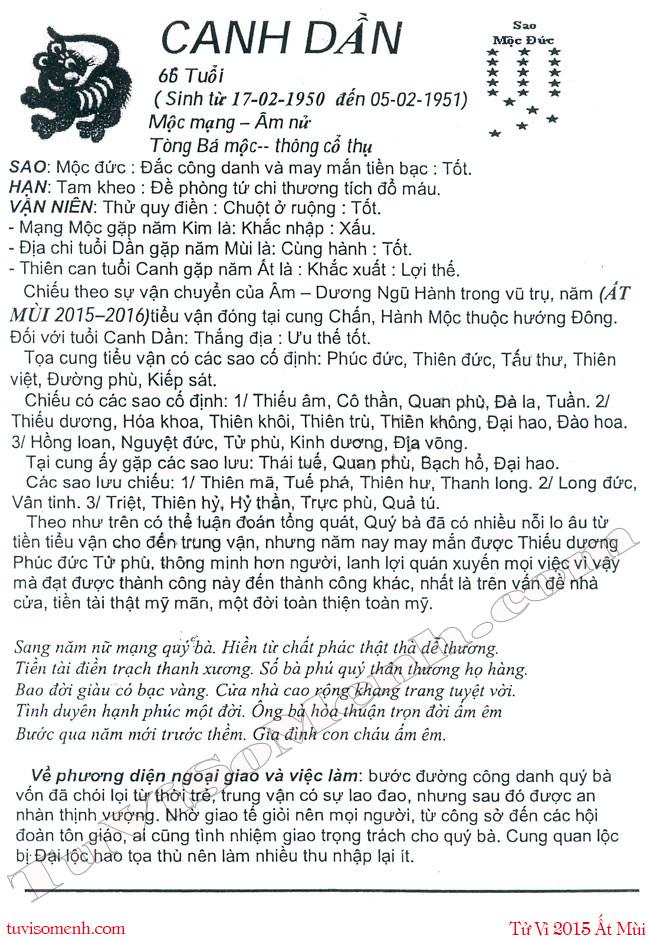 Tử vi 2015 tuổi Canh Dần nữ mạng chi tiết | Tử Vi Cổ Học