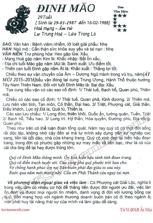 Tử vi 2015 tuổi Đinh Mão nữ mạng chi tiết | Tử Vi Cổ Học