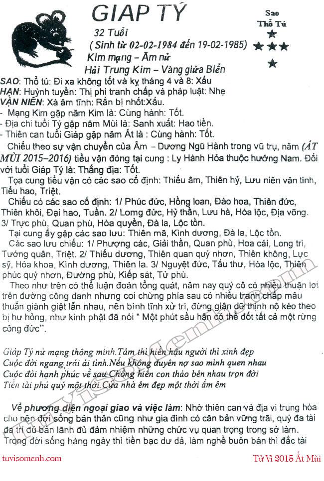 Tử vi 2015 tuổi Giáp Tý nữ mạng chi tiết | Tử Vi Cổ Học