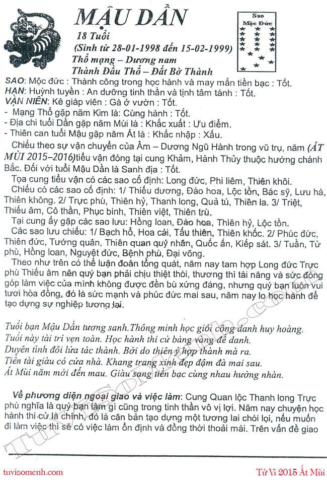 Tử vi 2015 tuổi Mậu Dần nam mạng chi tiết | Tử Vi Cổ Học