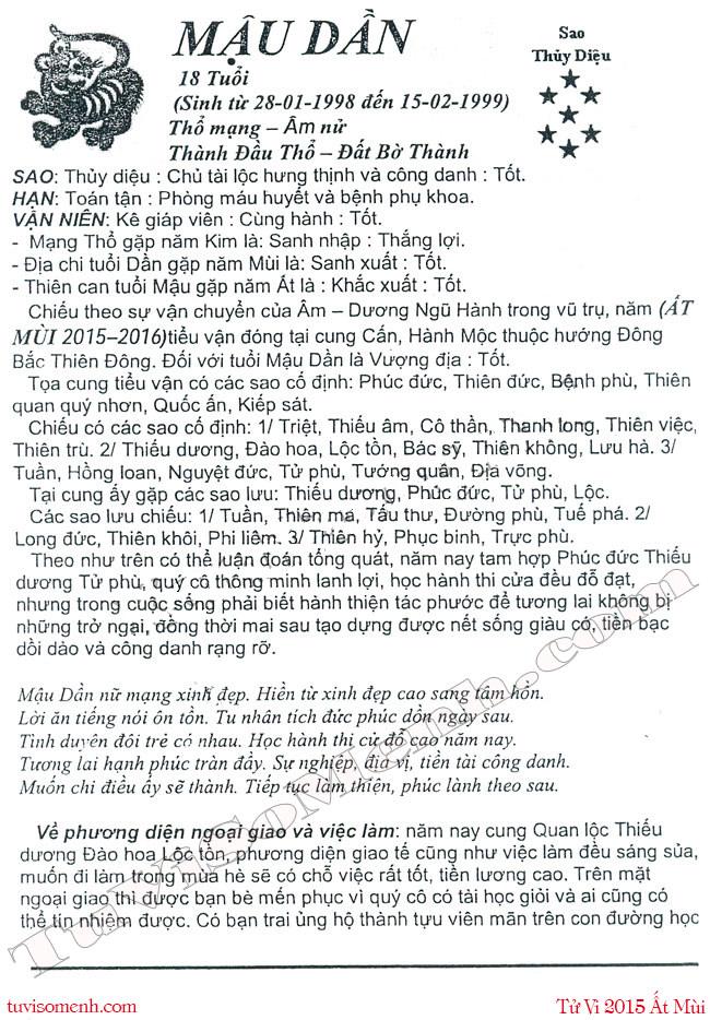 Tử vi 2015 tuổi Mậu Dần nữ mạng chi tiết | Tử Vi Cổ Học