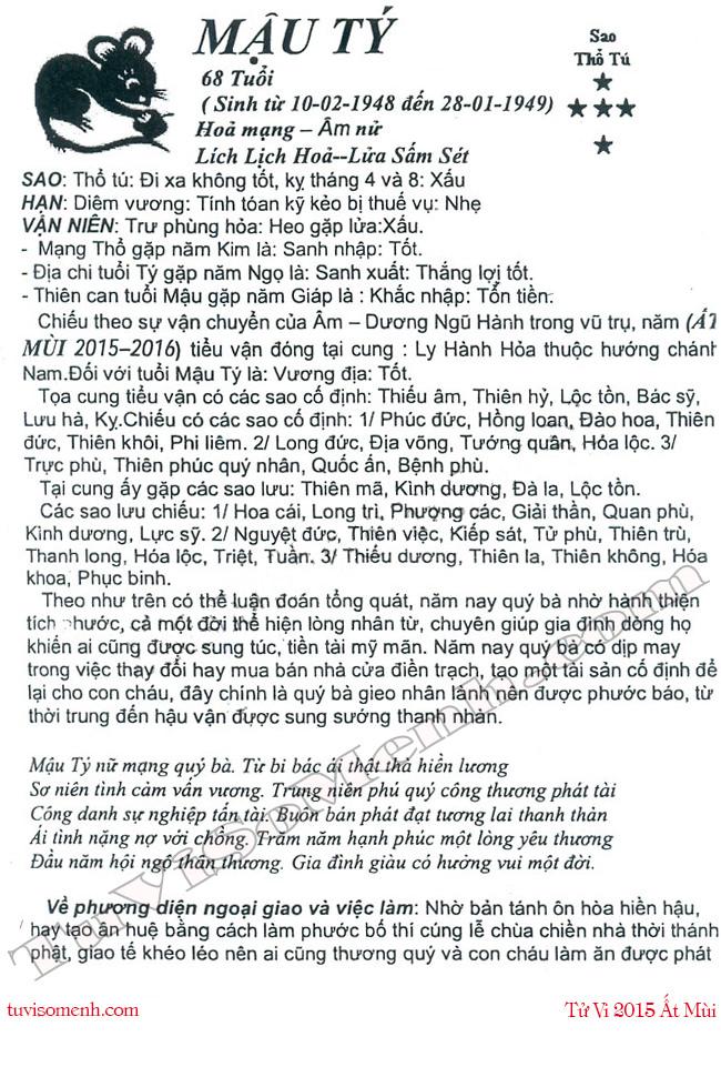 Tử vi 2015 tuổi Mậu Tý nữ mạng chi tiết | Tử Vi Cổ Học